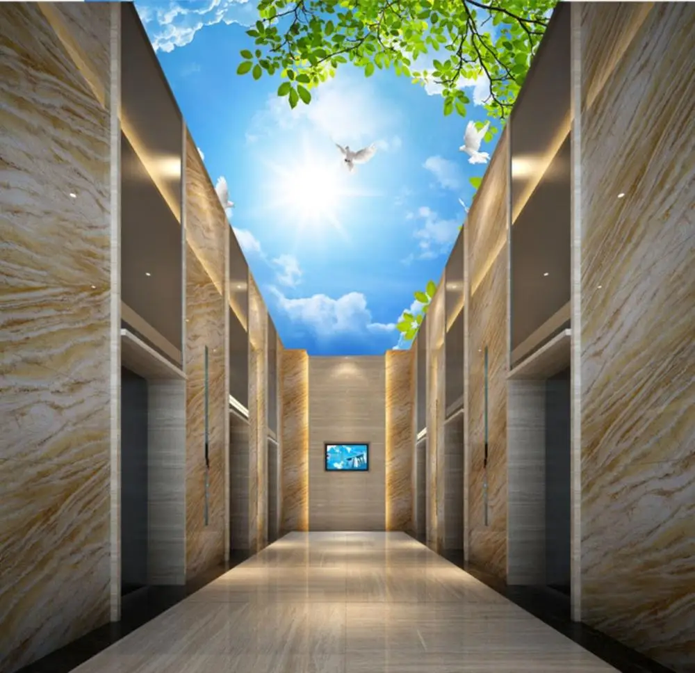 Обои для стен 3 d гостиной 3d потолки зеленое дерево облако потолок Фреска |