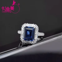 cadermay solid 925 sterling silver blue sapphire gemstone engagement ring rectangle 10x12mm fashion bridal wedding ring band