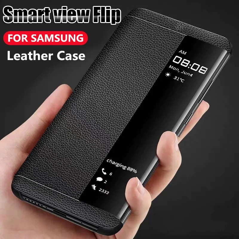 Кожаный чехол с окошком для Samsung Galaxy S8 S9 S10 Plus lite Note 10 9 8 J4 J6 A9 A7 откидные