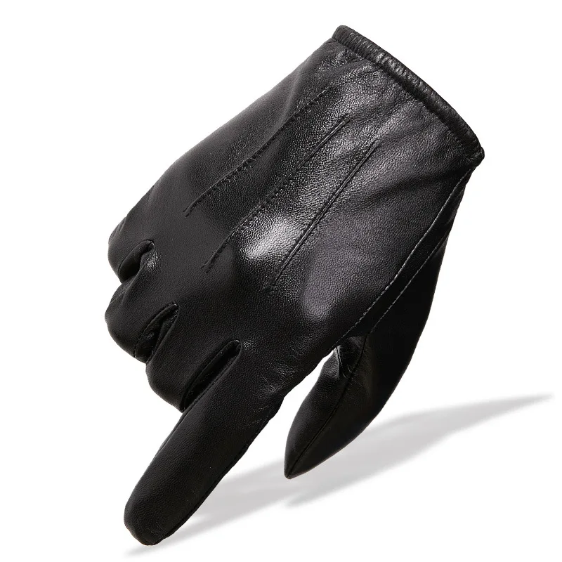 

Мужские кожаные перчатки для сенсорных экранов, зимние бархатные плотные теплые перчатки из козьей кожи для отдыха на открытом воздухе и ра...