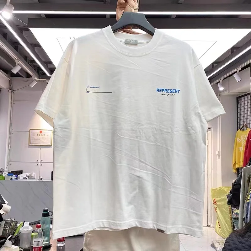 

Blue lettering logo printed short sleeve t-shirt men loose