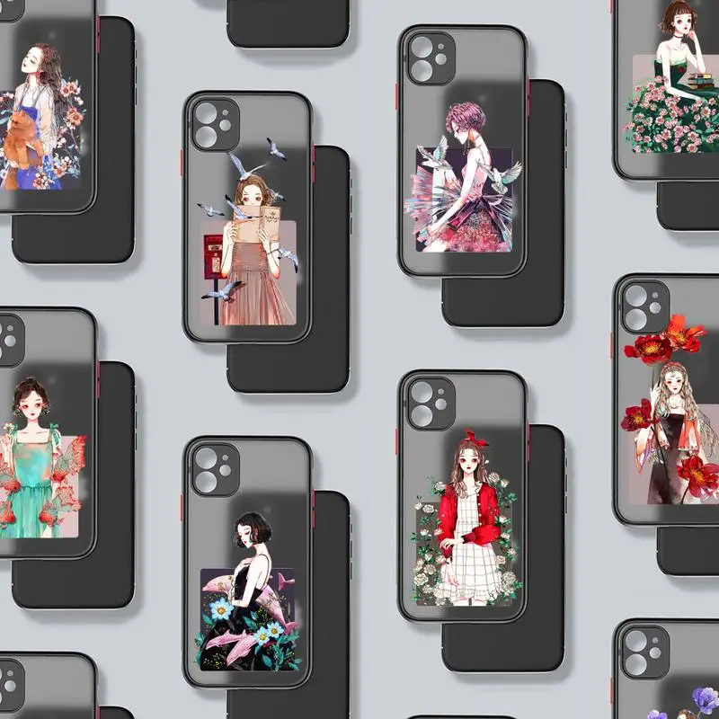 

Fashion Girl art flower aesthetics Phone Case matte transparent For iphone 7 8 11 12 13 plus mini x xs xr pro max cover