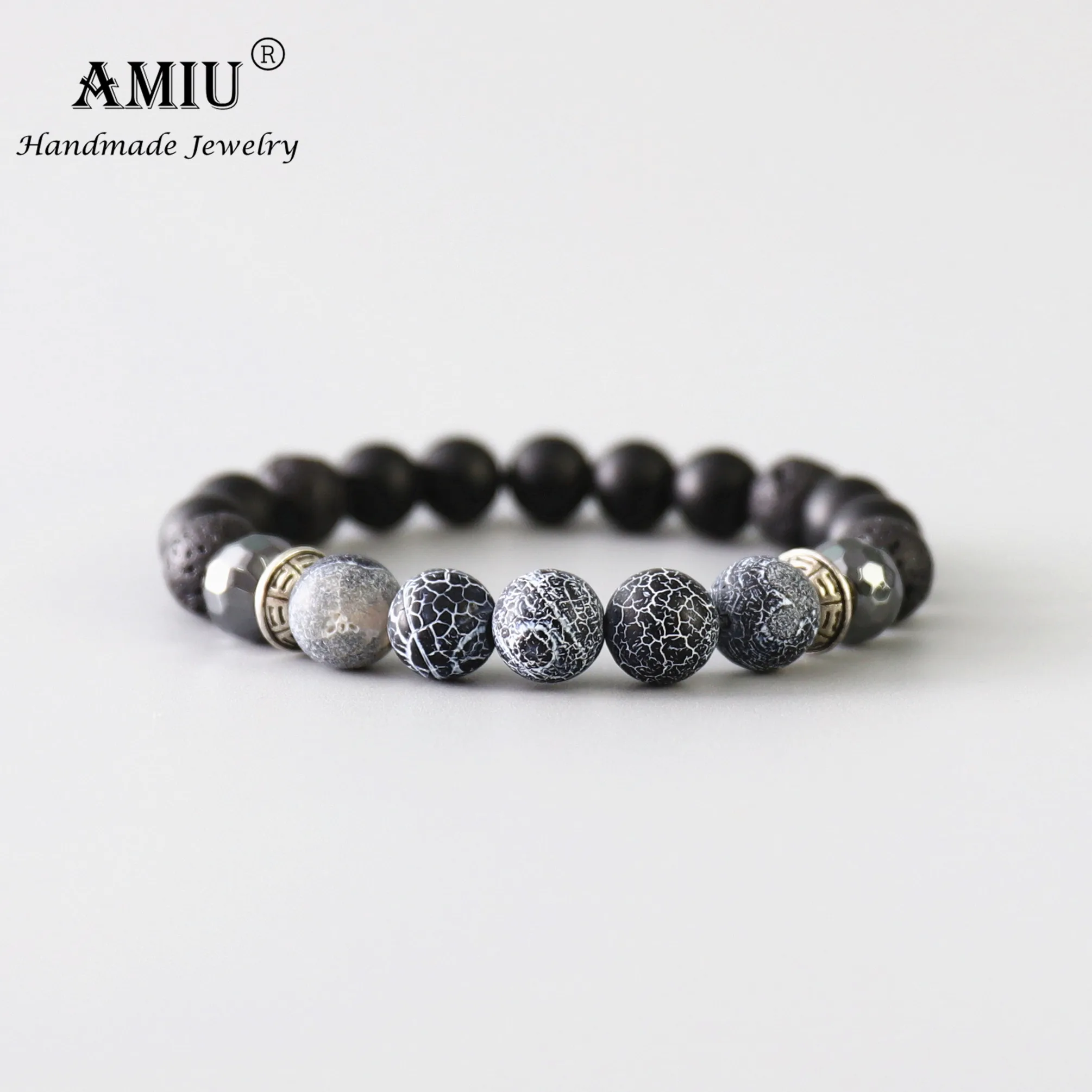 Мужской браслет из натуральных камней AMIU, ручной работы, тибетский браслетиз черных ОБСИДИАНОВЫХ бусин, синий браслет из бисера