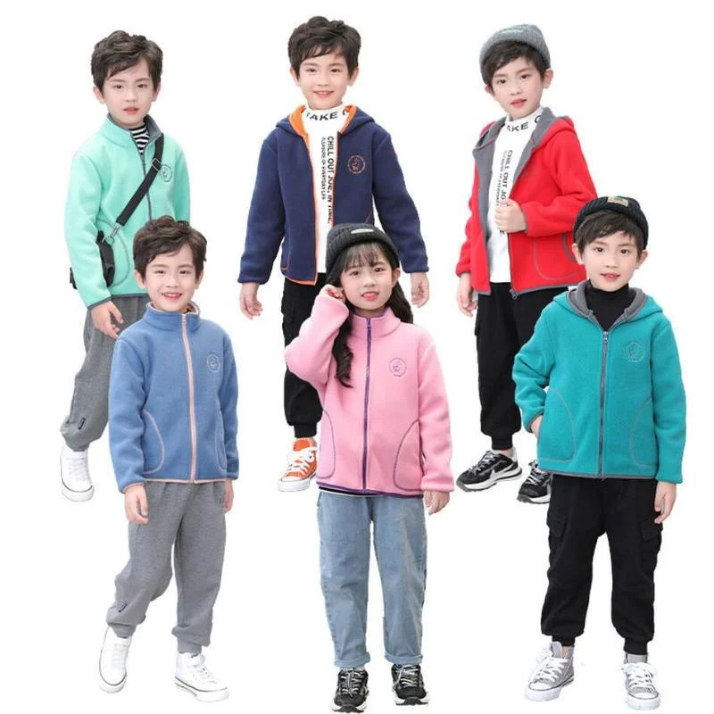 

Kids Coats Casual Boys Girls Jacket Fashion Polar Fleece Childrens Clothing Teen Clothes Hooded Stand Collar 2 Styles Outerwear