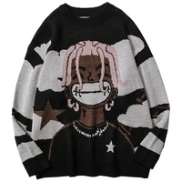 harajuku vintage cartoon anime knitted sweater winter oversized mens rock hip hop rap pullover women jumper ugly sweater