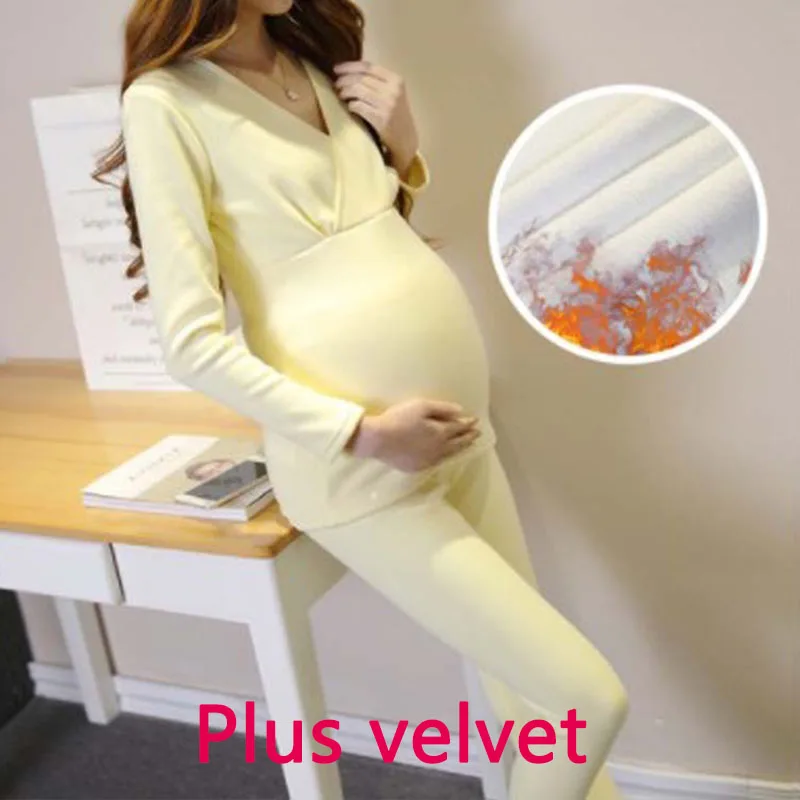 Yellow(Plus velvet) Модные пижамы для беременных; костюм для кормления; одежда для сна; сезон осень-зима; плотная одежда для беременных; теплое нижнее белье; одежда для сна; бархатная одежда - Цвет: Yellow(Plus velvet)