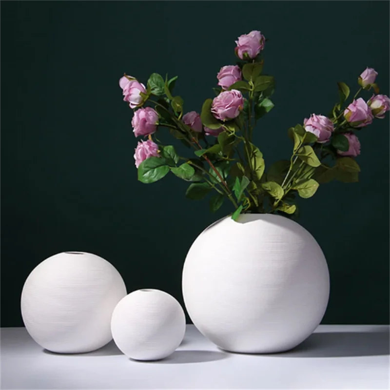 

Nordic White Ceramic Vase Round Artwork Home Desktop Decoration Furniture Modern Vase Flower Arrangement Decor Ornament