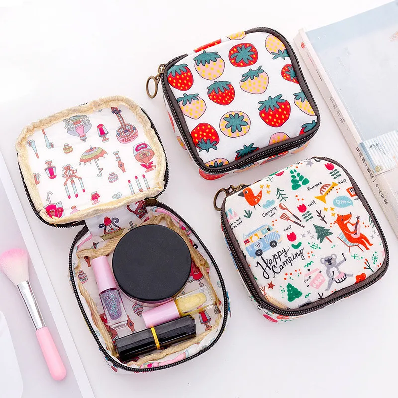

Women Mini Cosmetic Bag Cartoon Floral Animal Sanitary Napkins Bag Travel Lipstick Toiletry Coin Money Card Organizer Set Pouch