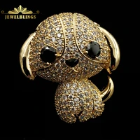 super cute micro pave clear cz big black eyes lovely nose golden puppy brooch small puppy pins animal jewelry for kid party gift