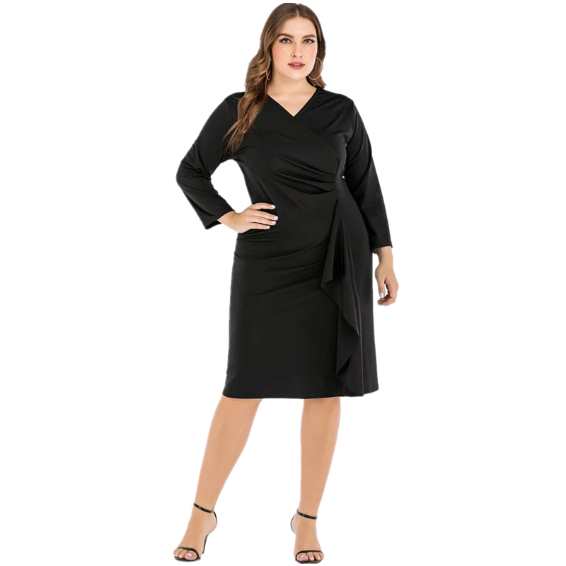 Женское облегающее платье миди с V образным вырезом и бантом|Женские платья| |