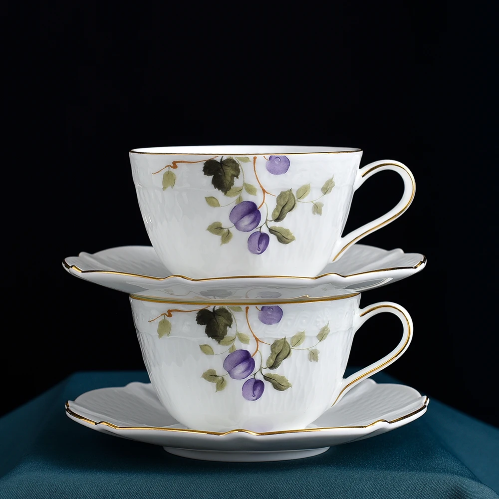 Juego de 15 unids/set de caf&eacute; de porcelana de hueso de buena calidad, juego de t&eacute; de porcelana con relieve moderno-4