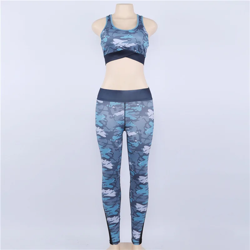 

Women Sport Wear 2pcs Camouflage Seamless Yoga Set Vest+Leggings High Waist Comfortable Shockproof Tight Fitness Sport Suit