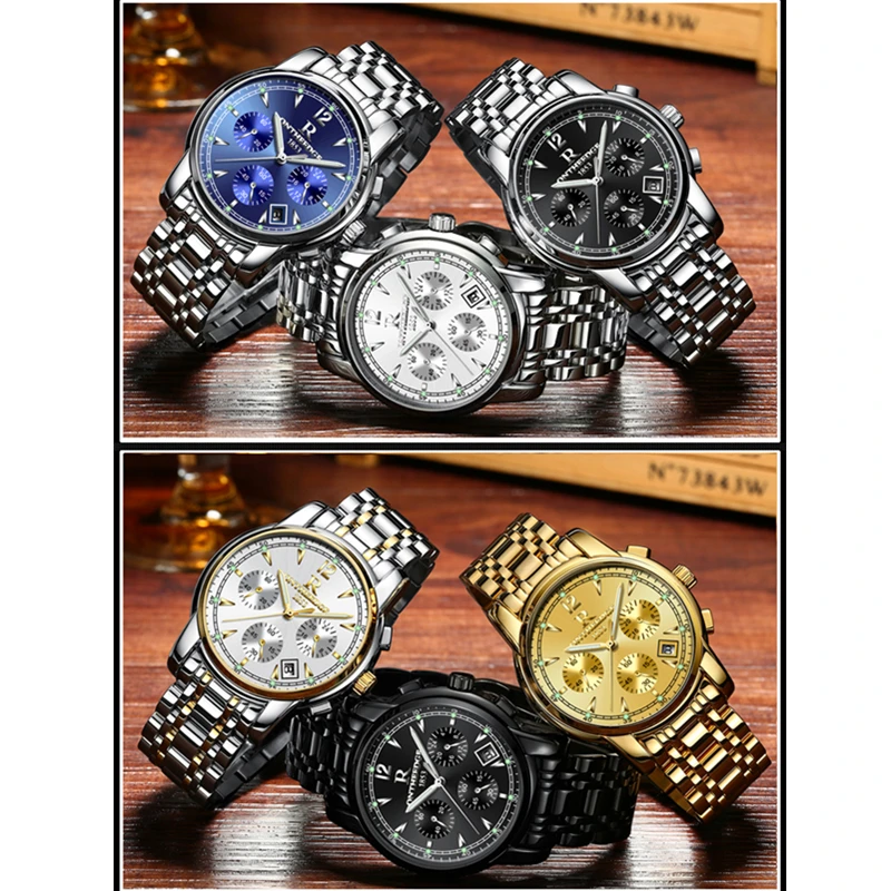 

Watch Men ONTHEEDGE Luxury Brand Quartz Watch Chronograph Calendar Luminous Hands Waterproof Full Solid Steel Men Wristband 036