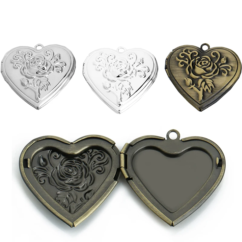 4pcs Wholesale Platinum 33mm Rose-Pattern Vintage Photo Frame Charm&Pendant Photo Locket Frame DIY Necklace Jewelry Making