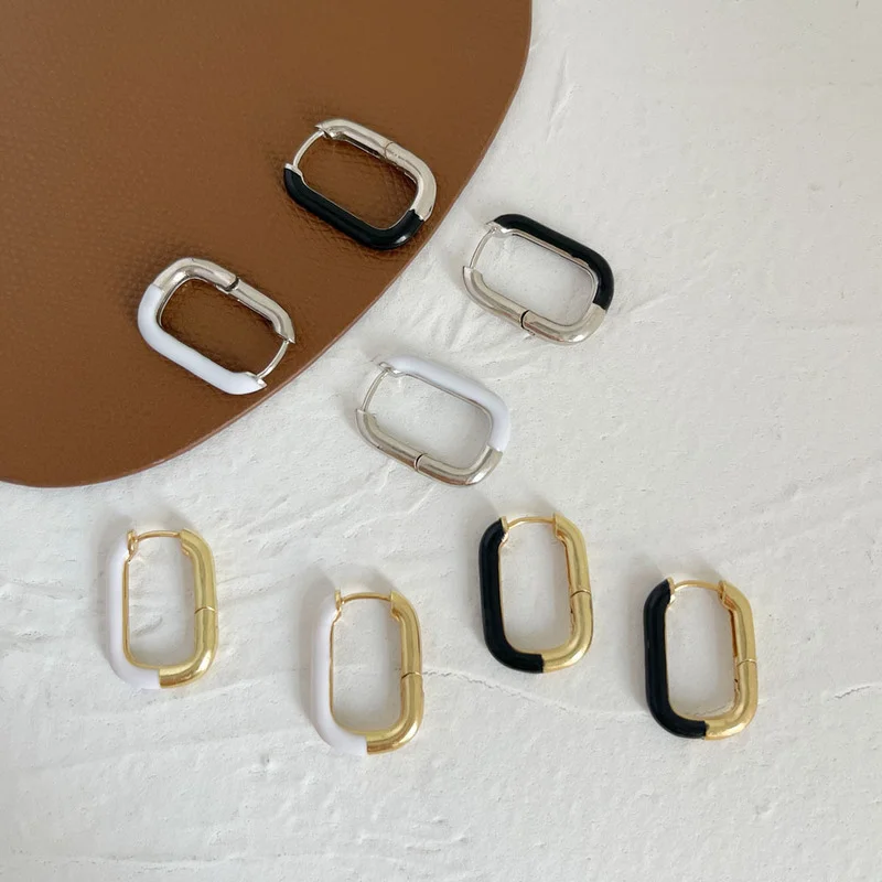 

ALLNEWME Gold Color U Shape Versatile Geometric Earrings for Women Stylish Morden Rectangle Hoop Earrings Minimalist Jewelry