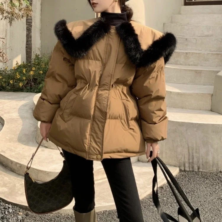 

Куртка женская зимняя стеганая с шерстяным воротником и длинным рукавом