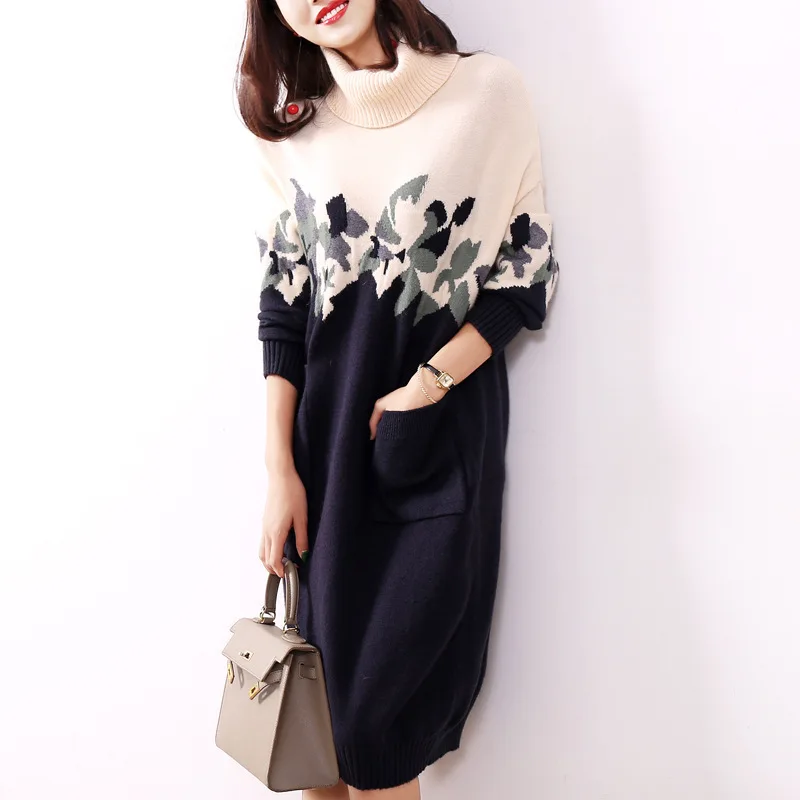 Водолазка оверсайз женский свитер зимний толстый с принтом длинный рукав