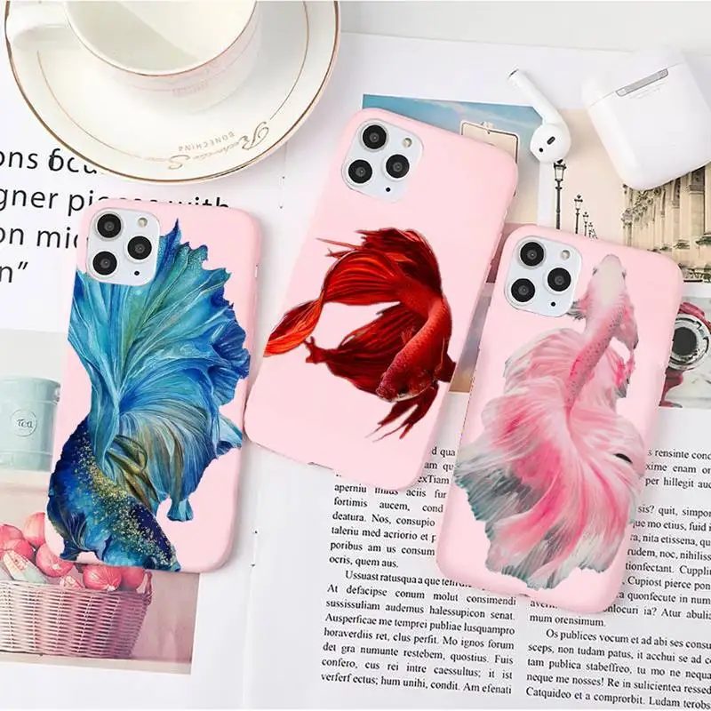 

Fish Art Red Fashion Design Phone Case Pink Candy Color for iPhone 6 7 8 11 12 13 s mini pro X XS XR MAX Plus