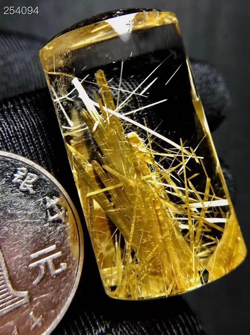 

Natural Gold Rutilated Quartz Pendant Rectangle Crystal Wealthys Necklace 35.2*19*12.7mm Jewelry Genuine AAAAAA