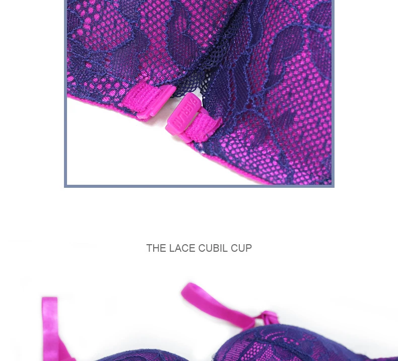 Hot Female Wire Free Front Buckle Lace-Side Fashion Bra New Small Chest Thickening Gathered Bra Beauty Back Sexy Blue Underwear