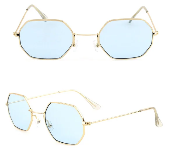 Очаровательные Модные солнцезащитные очки для женщин, полигон, прозрачные линзы, солнцезащитные очки для мужчин, Винтажные Солнцезащитные очки для женщин, шестигранная металлическая оправа - Название цвета: 1 pair