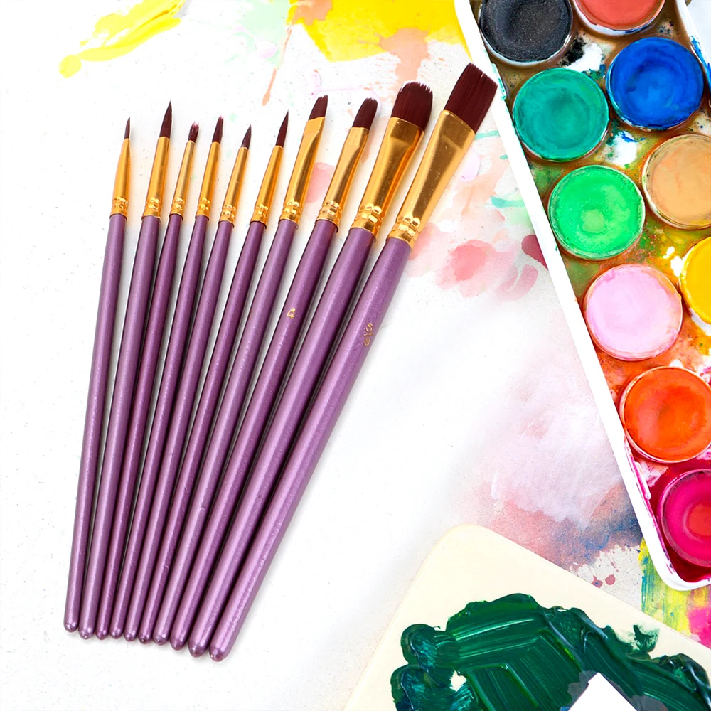 

Acrylic Drawing Nylon Hair Watercolor 10Pcs/Set Oil Painting Brushes Purple Art Supplies Artist Paint Brush Set Acrylic Paints