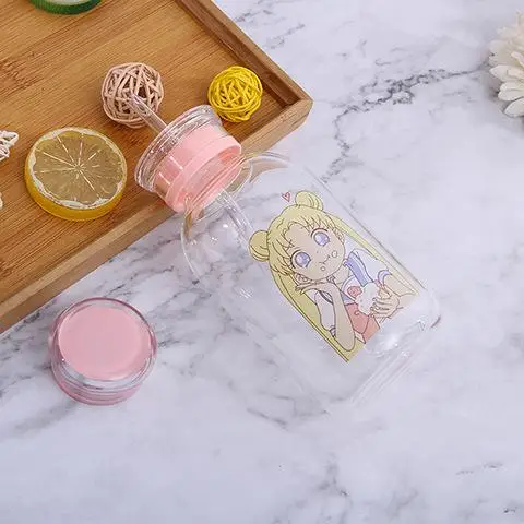 Японская милая девушка мультфильм Бутылка молока соломенная прозрачная