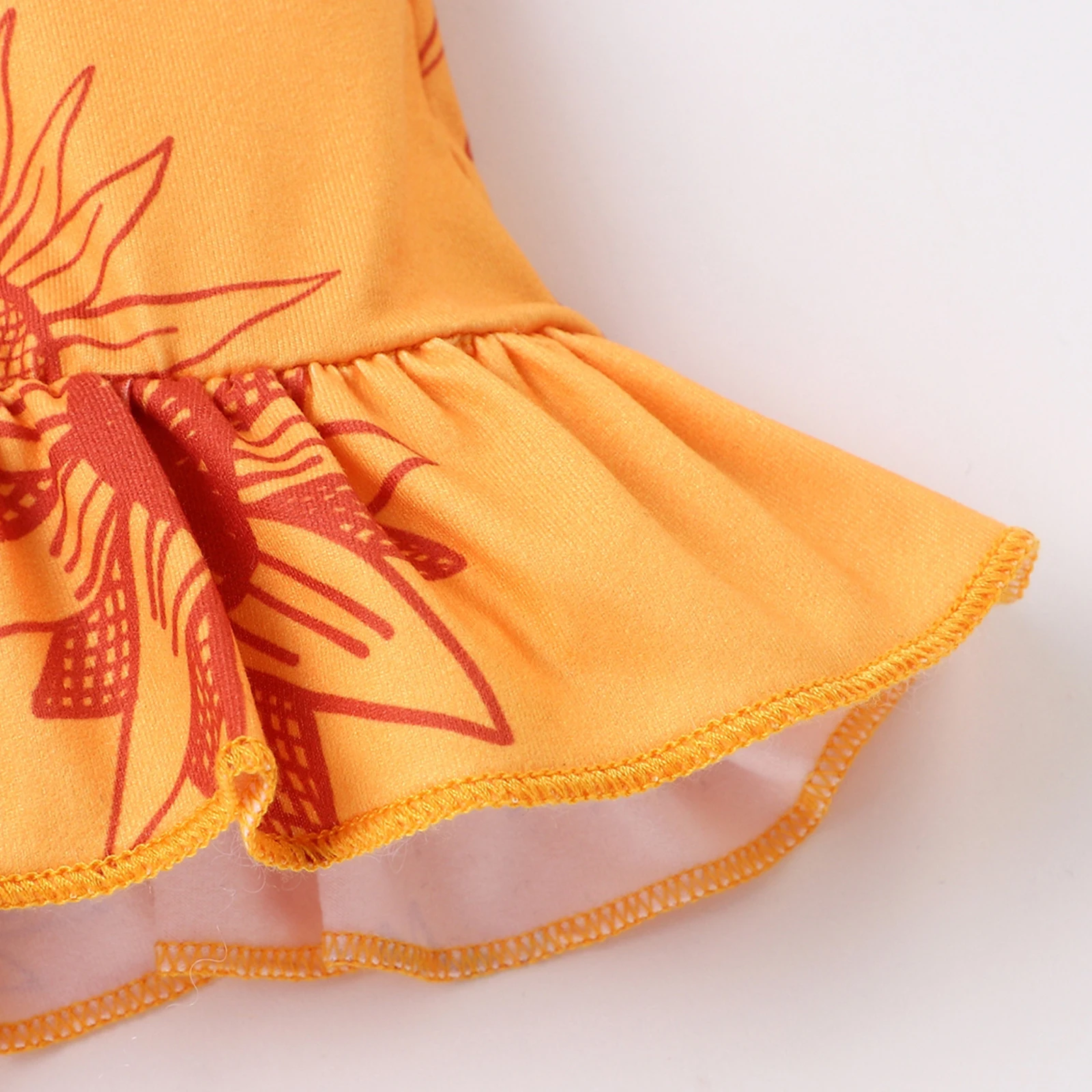 

0-18 months print sets Baby Girls Two-piece Clothes Set, Orange Floral Printed Pattern Camisole and Elastic High Waist Shorts