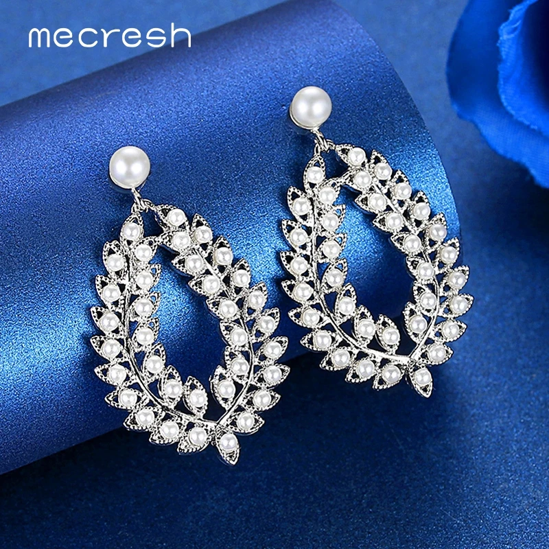 Mecresh трендовые имитация жемчуга длинные серьги в форме слезы корейский