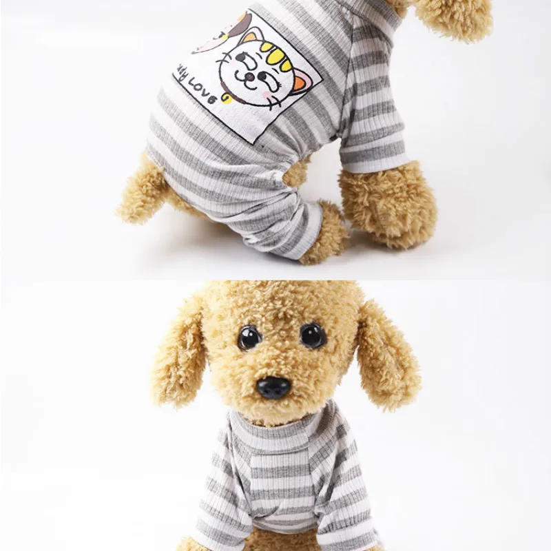 

Fashion Pet Dog Jumpsuit Puppy Cat Dog Costume Cotton Dog Clothes Soft Pullover Dog Shirt Strip Half-high Collar Dog Clothes