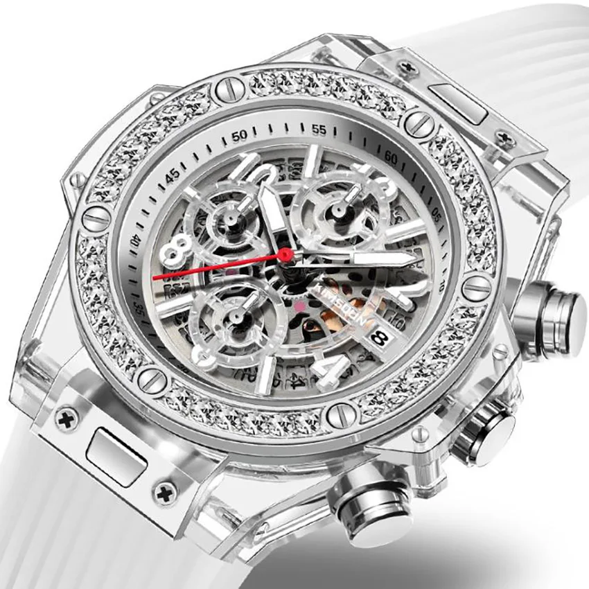 Парные прозрачные кварцевые часы водонепроницаемые мужские и женские парные