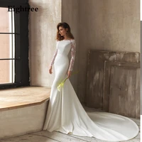long train boho soft satin wedding dresses 2021 long sleeves lace applique backless beach bridal gowns dress robes mariee