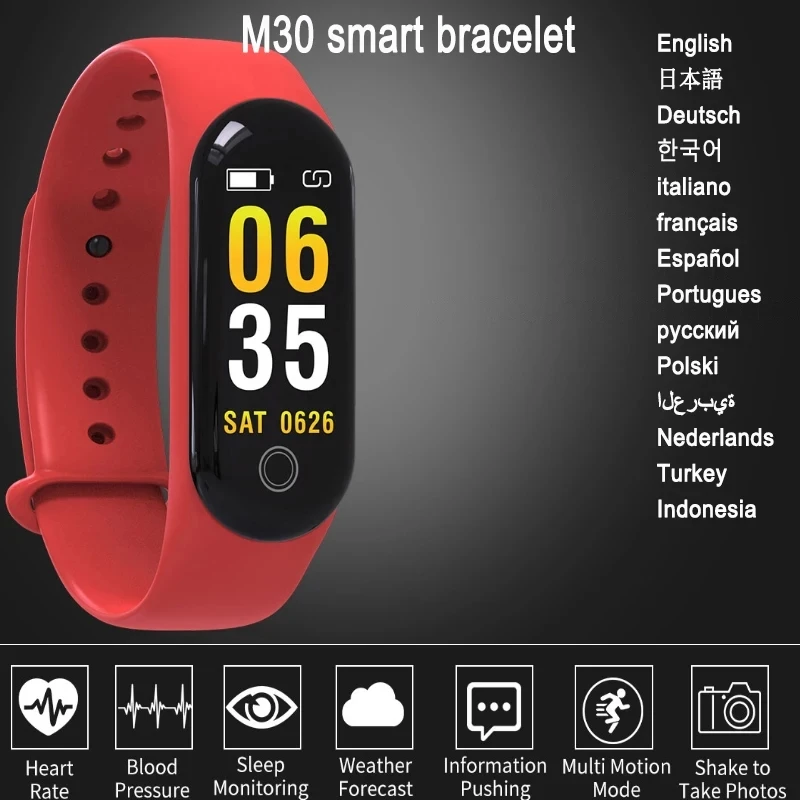 

Smart Bracelet M30 Fitness Tracker Multi-language Sports Watch Men Women Heart Rate And Blood Pressure Wristband for Android IOS