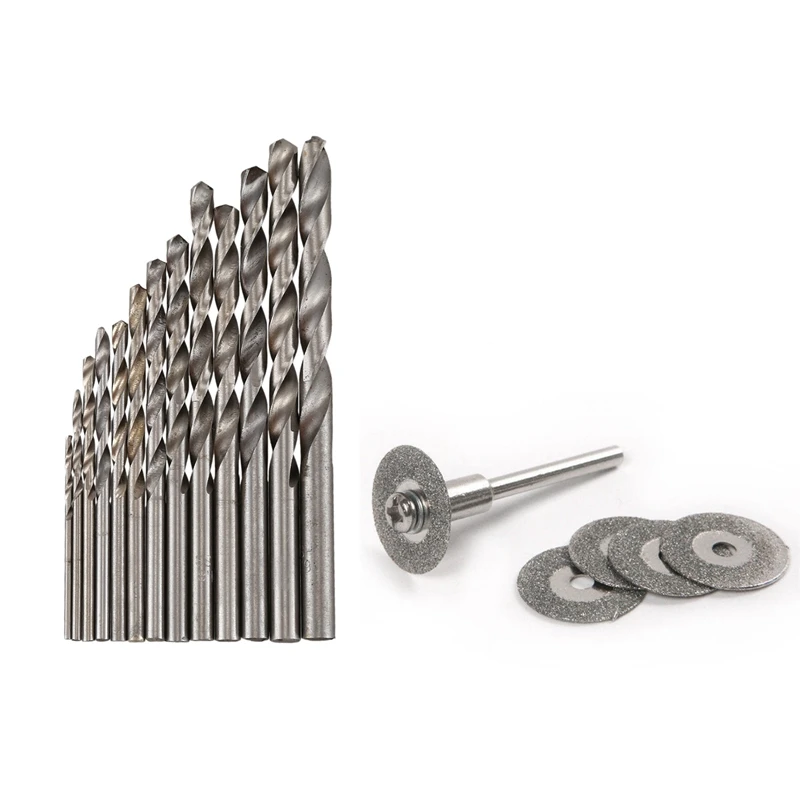

2 Set Machine Accessories:1 Set 13 in 1 Straight Shank 1mm to 6.5mm Twist Drill Bits & 1 Set 22mm Emery Cutting Blades