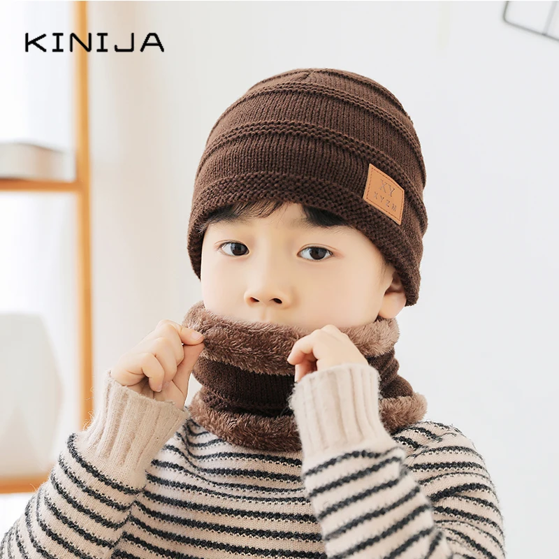 Зимняя детская шапка + шарф плюшевая плотная Шерстяная Шапка уличная Лыжная