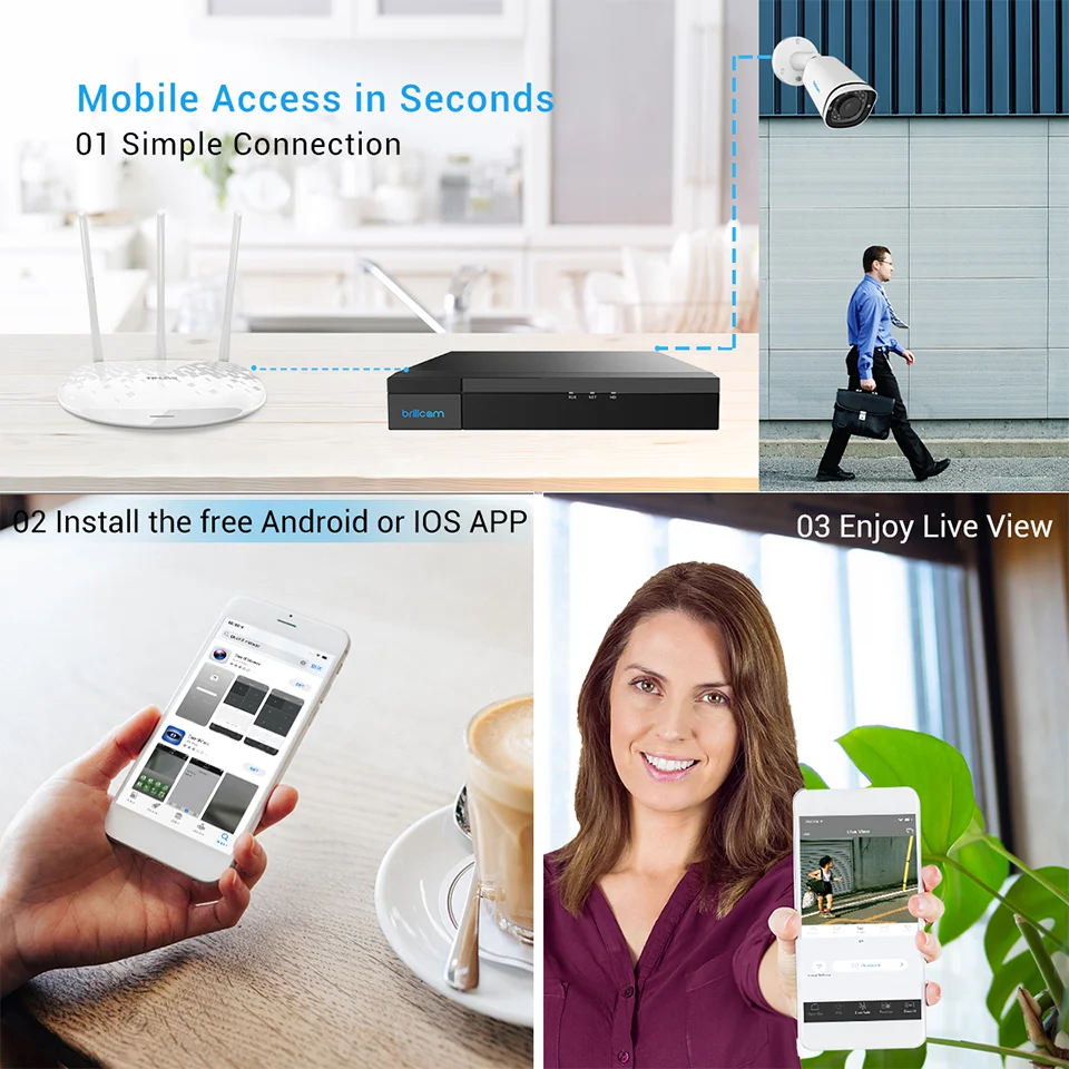 Комплект видеонаблюдения Brillcam 4K 8 Мп каналов POE Nvr 4 IP-камеры 2 ТБ HDD запись звука 24/7 -