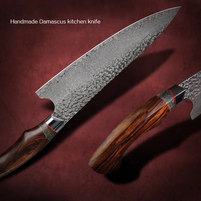 FZIZUO 8-inch Chef Knife with Ironwood and G10 Handle Japanese Handmade Damascus Steel Kitchen Vegetable Fish Knives Sheath | Дом и сад