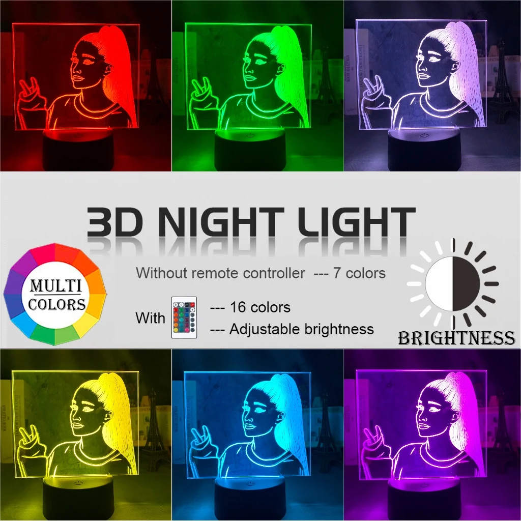 3d ночной Светильник Singer Ariana Grande для вееров декор комнаты ночник с Usb