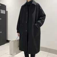 autumn black trench coat mens fashion casual long coat men streetwear korean loose oversize windbreaker jacket mens overcoat