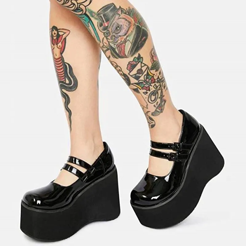 

Marca nueva Lolita zapatos de salón Mary Jane plataforma tacones cuñas de las mujeres bombas dulce gótico zapatos para mujer de