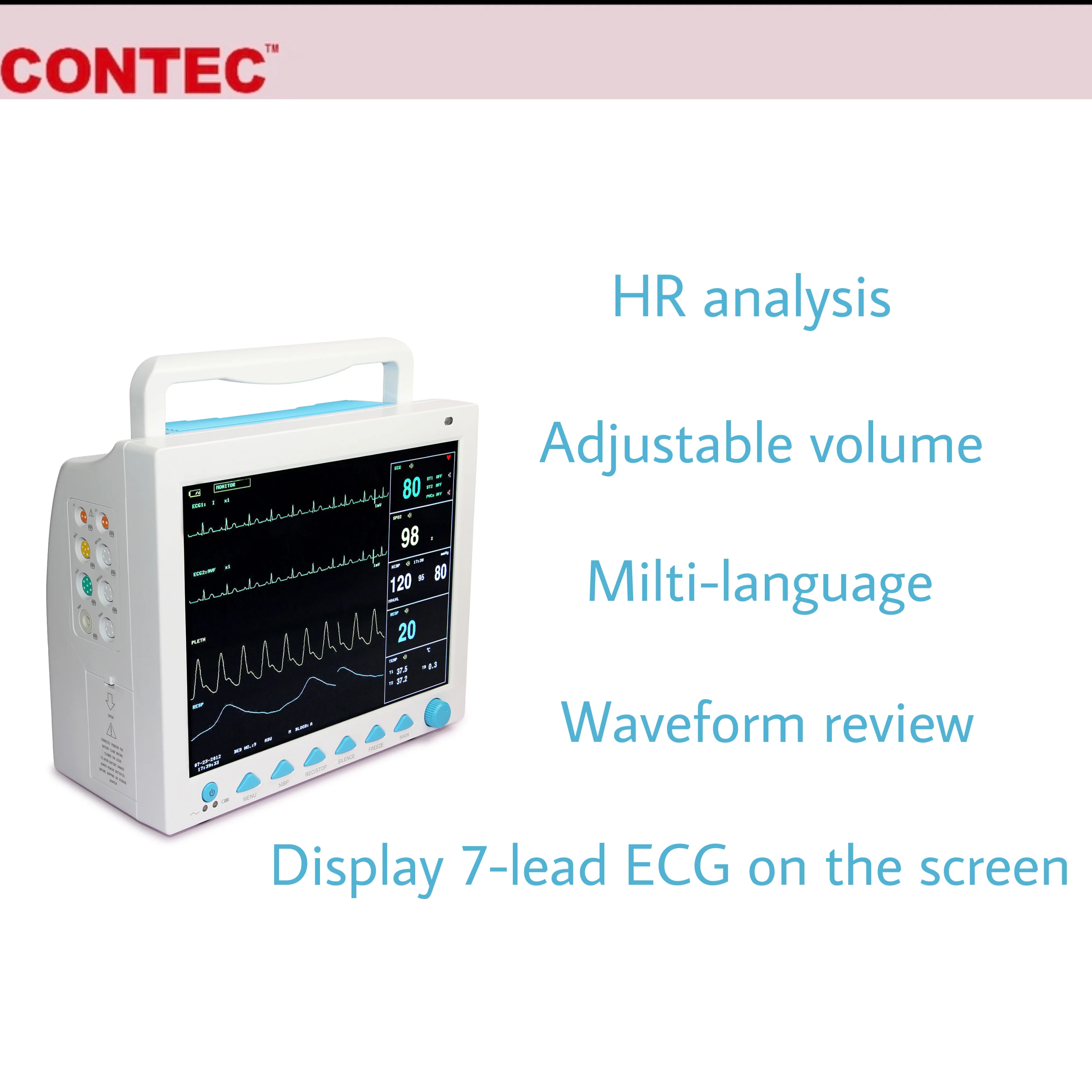 Монитор пациента Contec CMS8000 TFT для измерения ЭКГ реш SpO2 NIBP температуры HR