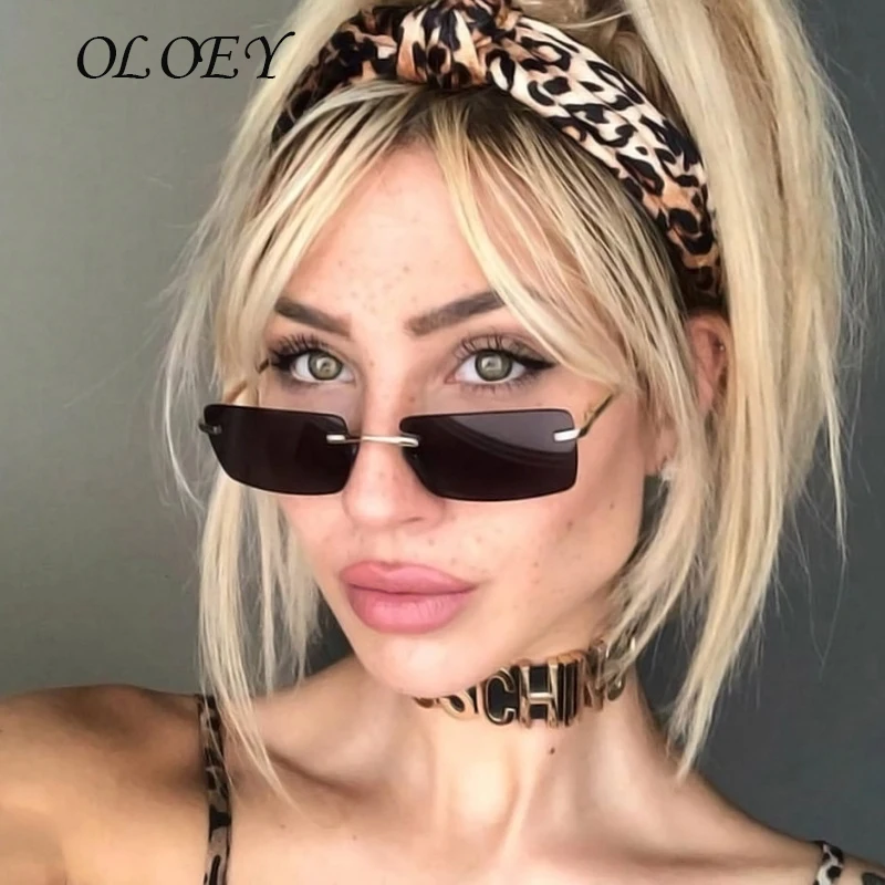 

2021 Fashion Square Sunglasses New Small Women Rimless Sun glasses Shades Luxury Brand Metal Sunglass UV400 Eyewear
