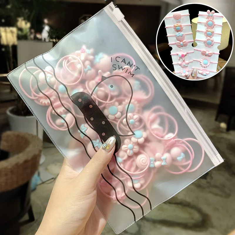 Розовый 20PCS/Set Girls Cute Cartoon Colorful Bow Flower Rabbit Elastic Hair Band Children Lovely Rubber Band Scrunchie Hair Accessories - Цвет: Розовый