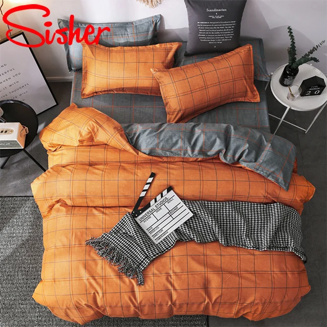 Orange-stripes Простые комплекты постельных принадлежностей Sisher с наволочкой Пододеяльник Постельное белье Простая двуспальная кровать размера "Queen-size" Пододеяльники Постельное белье - Цвет: Orange-stripes