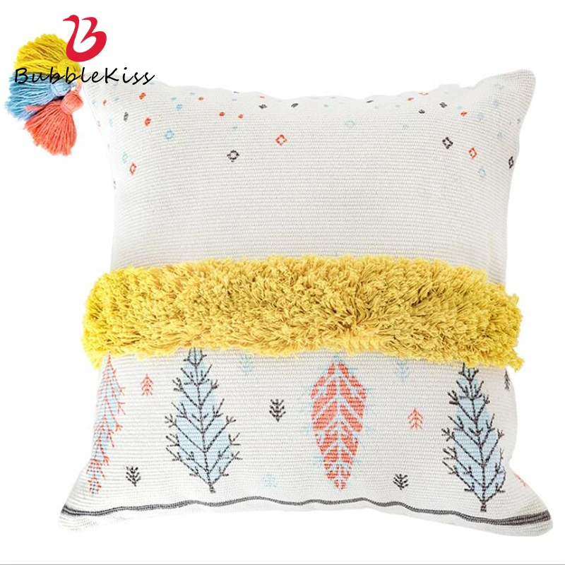 

Bubble Kiss Tassel Design Pillowcase Tufted Cotton Cushion Cover Home Bedroom Decor Square 45cmX45cm Sofa Throw Pillow Cover