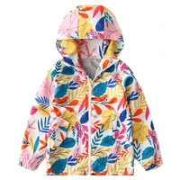 girls windproof jackets autumn hooded coats kids casual printed tops with pocket and zipper children waterproof outdoor clothes