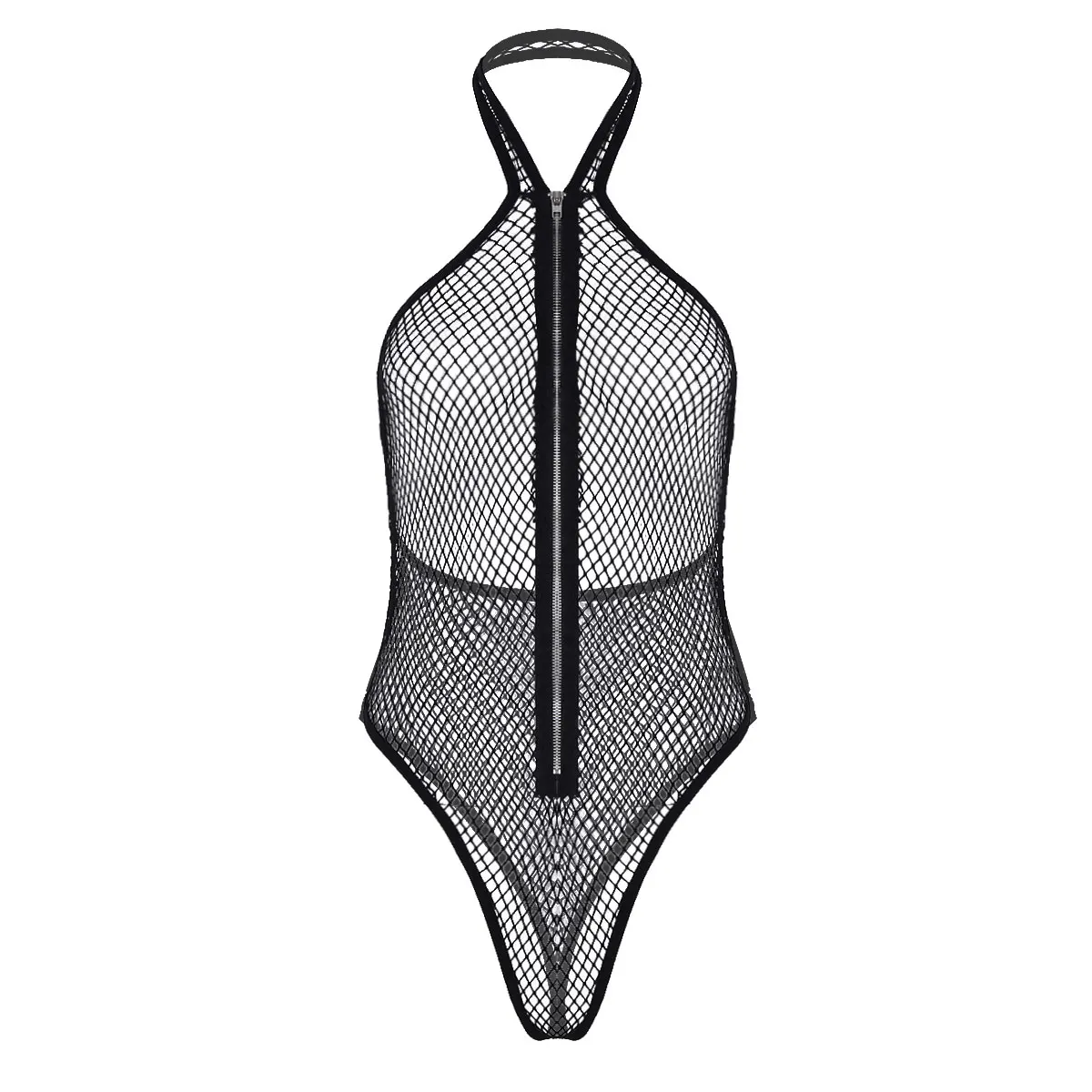 Women Sexy Lingerie Bodysuit Leotard See Through Fishnet Mesh Halter ...