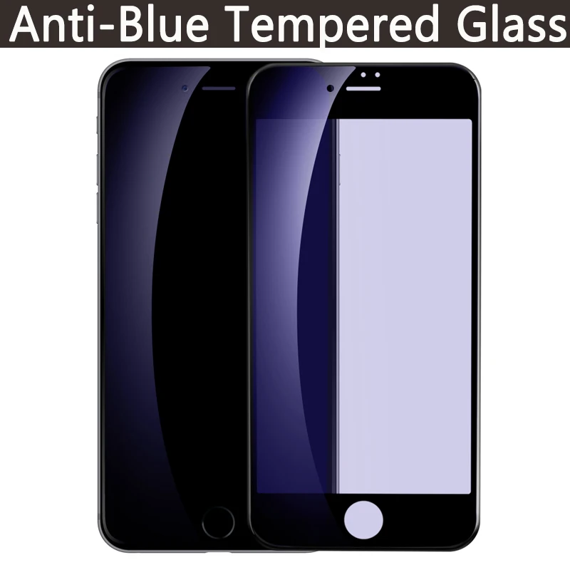 Anti Blue Black Закаленное стекло Baseus для iPhone 8 8 Plus, ультратонкое защитное стекло 9H для iPhone 7, 7 Plus, пленка с полным покрытием - Цвет: Anti Blue Black