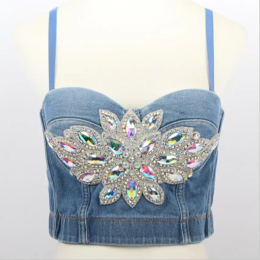 

Fashion Sexy patchwork diamond beading Mesh Push Up Bralet female Corset Bustier Bra Night Club Party sexy Crop Top Vest F1749