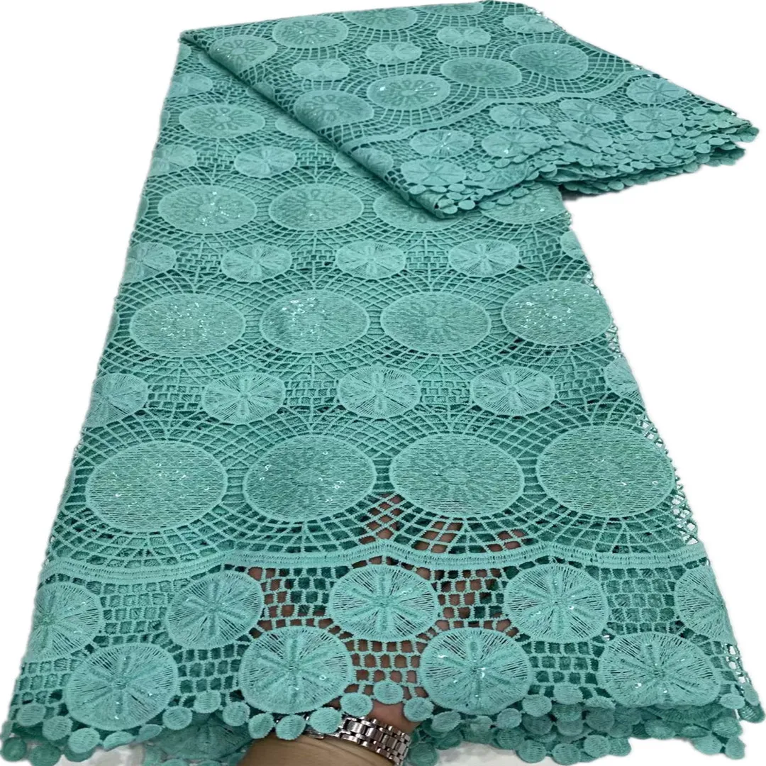 

2021 New Design African Guipure Lace Fabric High Quality French Milk Silk Lace Embroidery Cord Net Fabric With Sequins For Party